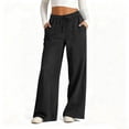 thumbnail image 2 of QTSHPN Womens Pants High Waist Wide Leg Stretch Fashion Jeans with Pockets Elastic Waistband Loose Fit Straight Long Denim Trousers Pants for Women Black S, 2 of 5