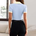 thumbnail image 3 of vigerkar Women's Short Sleeve V Neck T Shirts Ribbed Knit Slim Fit Tee Top Collar Polo Shirt Blue, One Size, 3 of 4