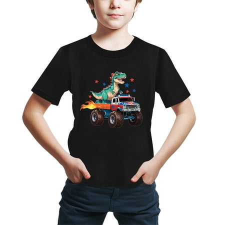 

Boys Comfortable Short Sleeved T Shirt Independence Day Overbearing Dinosaur Truck Print Summer Casual Crewneck Kids Boys Extra Small Long Sleeve Boys T Shirts under Shirts for Boys Long Sleeve Boys