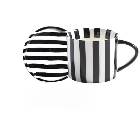 Scandinavian Hand-Painted Coffee Cup And Saucer Simple Style Stripesd Line Pattern Ceramic Cup