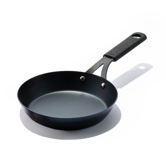 OXO Obsidian Pre-Seasoned Carbon Steel Induction Safe Frying Pan with Silicone Sleeve, Black