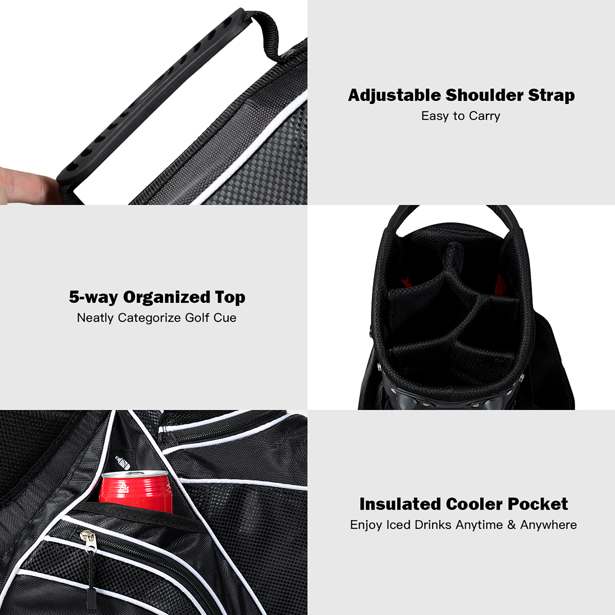 Costway Golf Stand Bag 6-Way Divider Black photo 7