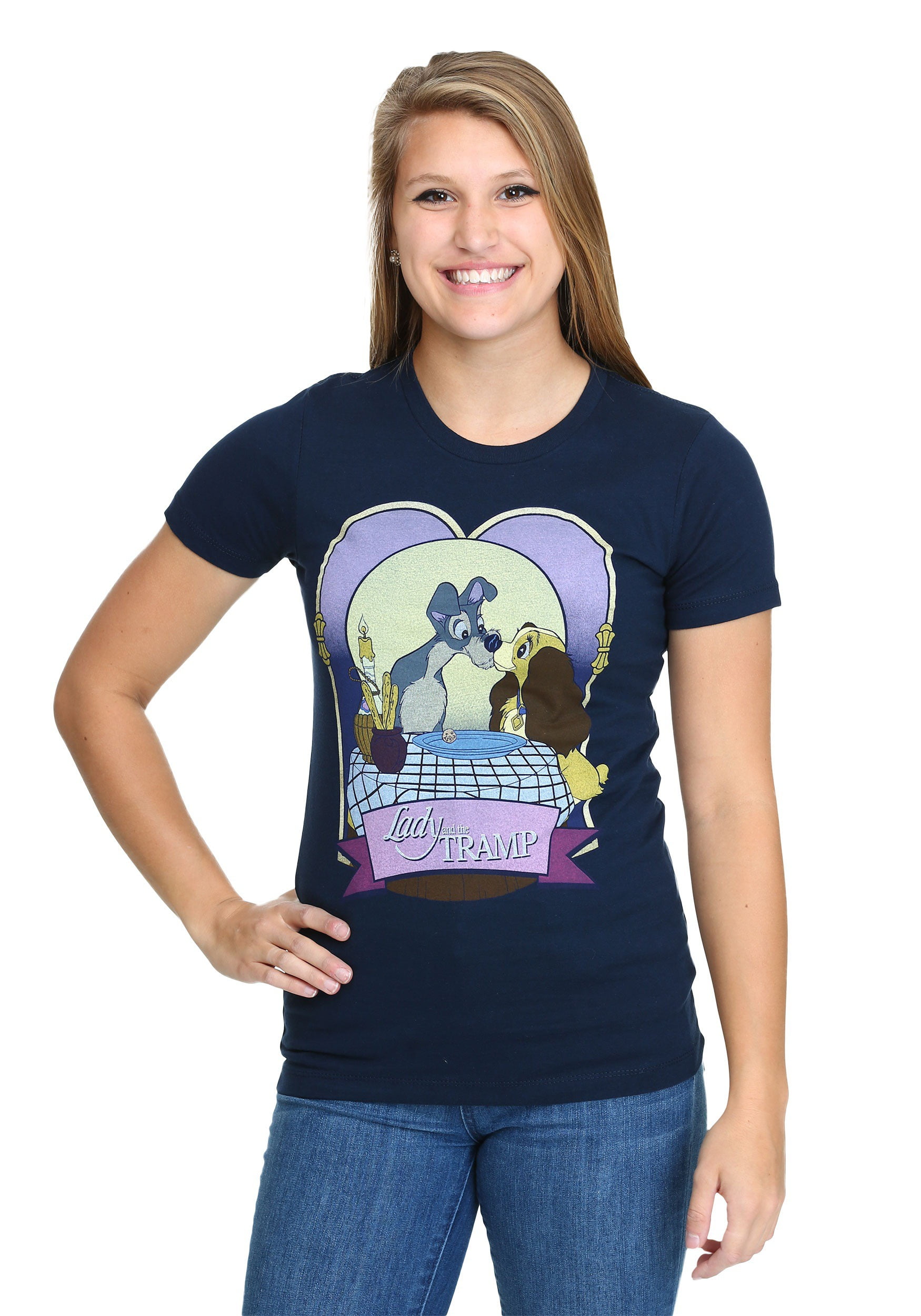 Disney Lady and the Tramp Spaghetti Kiss Women Junior Girl V-Neck Short T-Shirt Disney Lady and the Tramp Spaghetti Kiss Women Junior Girl V-Neck Short T-Shirt