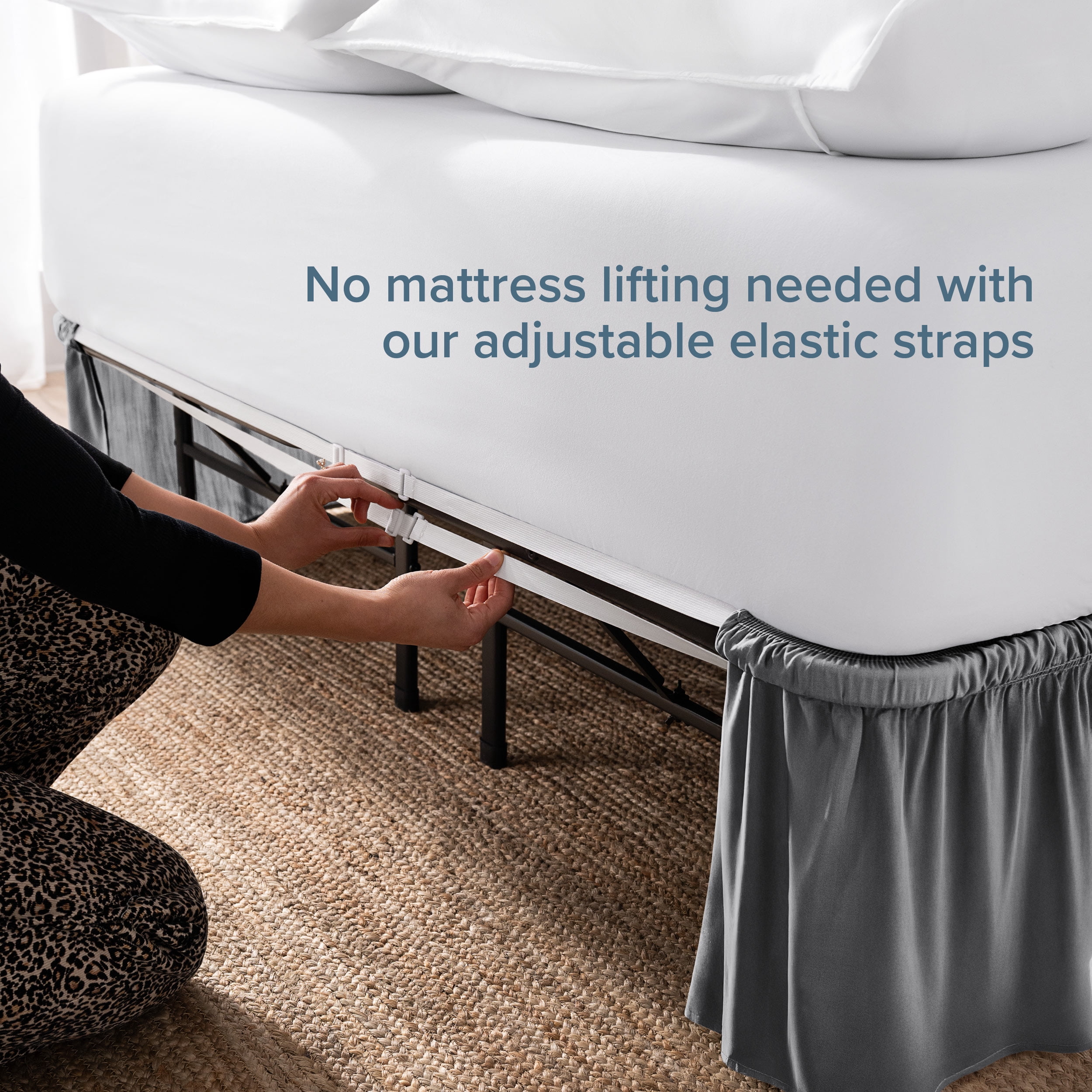 Bare Home Adjustable Wrap Around Bed Skirt - 15 Inch Drop - Easy Fit - Ruffle Pleats - Queen, Gray