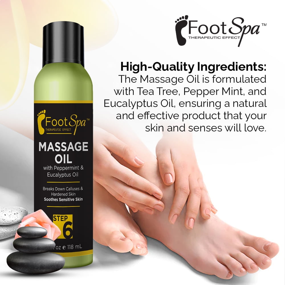 FOOT SPA - Professional Body Massage Oil, with Tea Tree, Pepper Mint, Eucalyptus Oil, 8 oz for Body, Hand, Foot