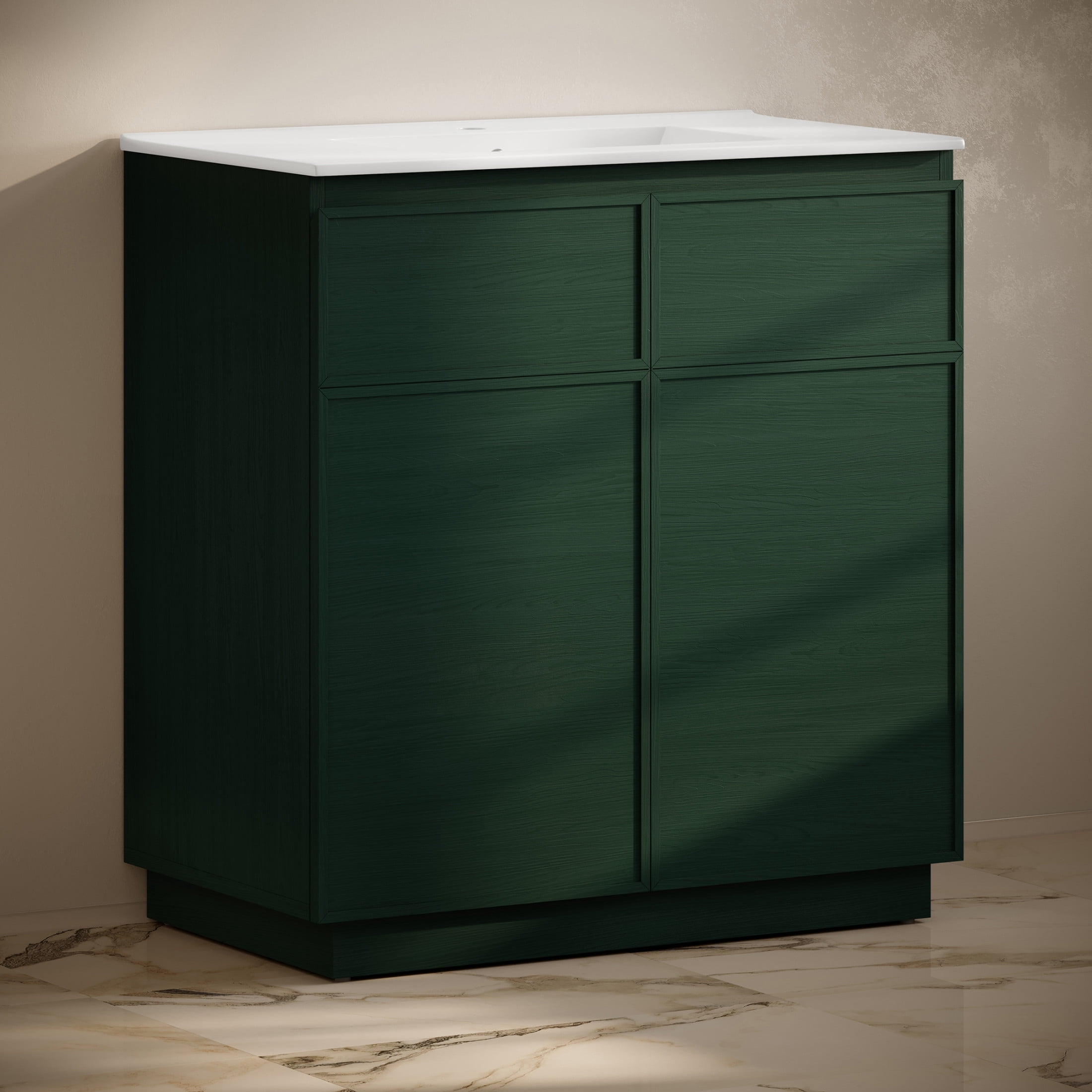 St. Tropez 36" Freestanding Bathroom Vanity in Green Oak with Sink Top