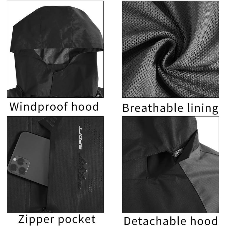 TEZO Mens Rain Jacket Waterproof with Hooded Hiking Coat
