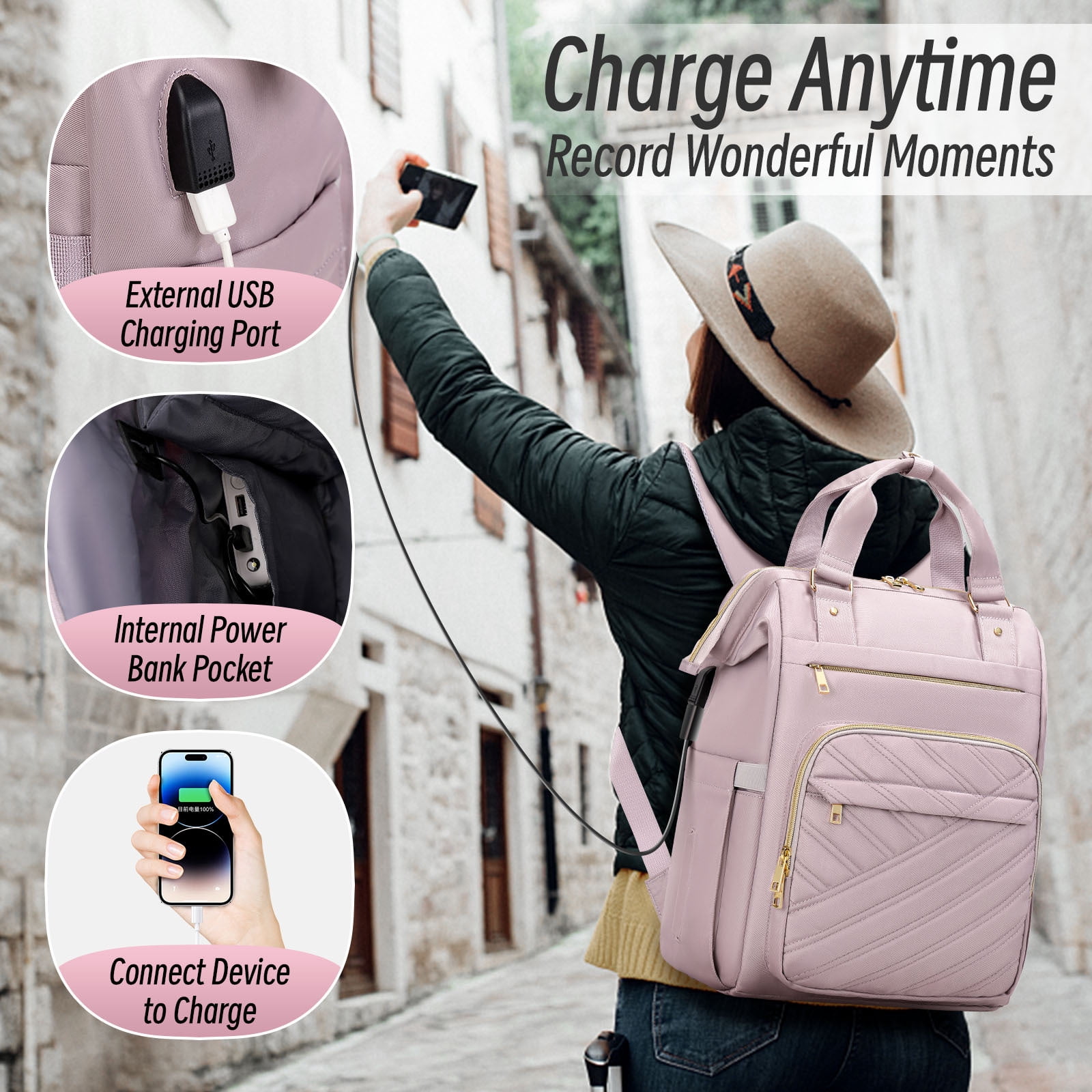 XJ-HOME 15.6" Laptop Backpack for Women,Stylish Backpack Purse, Waterproof Teacher Nurse Backpack,College Casual Daypack