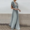 thumbnail image 2 of Siilsaa Womens Semi Formal Dresses Women's Summer Long Formal Wedding Guest Dress Sleeveless Ruffle Party Maxi Bodycon Dresses Grey,M, 2 of 5