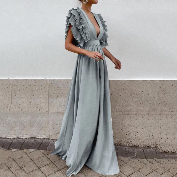 2025 Women Wrap V Neck Ignite Plus Size Dresses Ruffle Sleeve Tiered Midi  Day Dresses for Women Party Dress Tie Waist A formal Dresses for Women  Short Length Line Long Party -