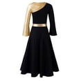 thumbnail image 6 of Raenseen Kids Girls Shiny Metallic Color Block Bell Sleeve Liturgical Praise Worship Dance Dress Lyrical Dancewear Black 8, 6 of 7