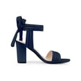 thumbnail image 3 of BLISSFUL STEP Women's Sandals Ankle Tie Back Open Toe Block Heels Navy Blue 9, 3 of 7