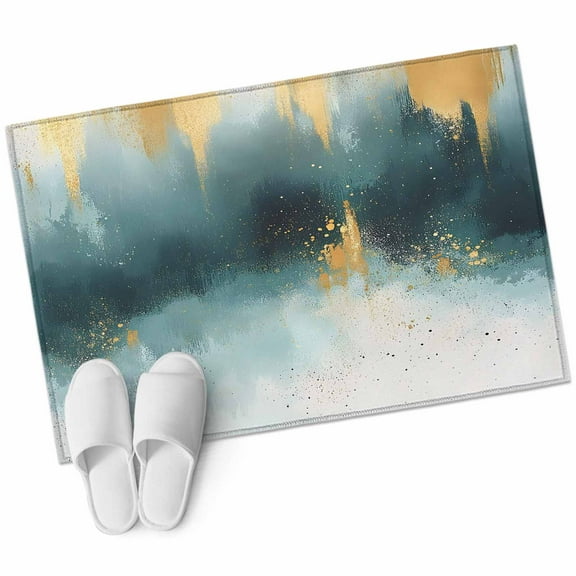 Modern Teal Gold Bathroom Mat 2x3 FT, Non Slip Small Kitchen Mat, Abstract Geometric Lines Washable Soft Backed Front Door Throw Rug Non-Shedding Indoor Outdoor Doormat for Entryway Sink