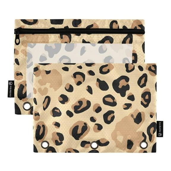 ALAZA 2 Pack Pencil Pouch Leopard Skull Print Pencil Case for 3 Ring Binder Clear Window Pencil Bag Organizers