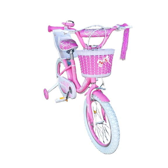 bicicleta para niña rodada 16 con canasta y portamuñeca para edad de 4 a 6 años