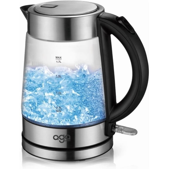 Borosilicate Glass Electric Water Kettle 1.7L, 1500W-1800W, BPA-Free, Silver Body