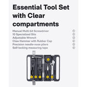 HOTO Hand Tool Set/Home Tool Kit, Household DIY Set with Screwdriver Wrench Hammer Tape Plier Tool Box