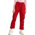 thumbnail image 5 of Yeahdor Kids Girls Casual Cargo Pants Solid Color Joggers Sweatpants with Four Pockets Hip Hop Dance Trousers Red 11-12, 5 of 7