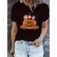 thumbnail image 1 of Camisetas con estampado para mujer, camisetas de manga corta de verano 2025, blusas casuales con cuello redondo para adolescentesWomen'S Fashion Pumpkin Witch Letter Print, Casual Round Neck Short, 1 of 6