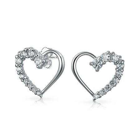 - Cubic Zirconia Pave CZ Open Heart Shaped Love Is A Journey Stud Earrings For Women For Girlfriend 925 Sterling Silver