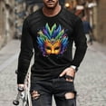 thumbnail image 2 of DDAPJ pyju Mens Mardi Gras Shirt Long Sleeve Mask Graphic Tees Carnival Themed Print T-shirts Celebration Party Blouse Tops Black XXXL, 2 of 6