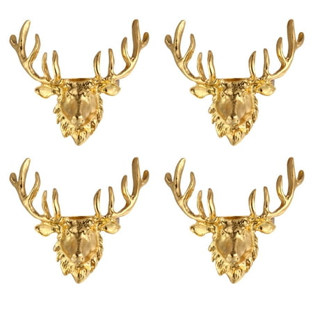 

4Pcs Christmas Deer Head Design Napkin Rings Alloy Napkin Holder Party Decor