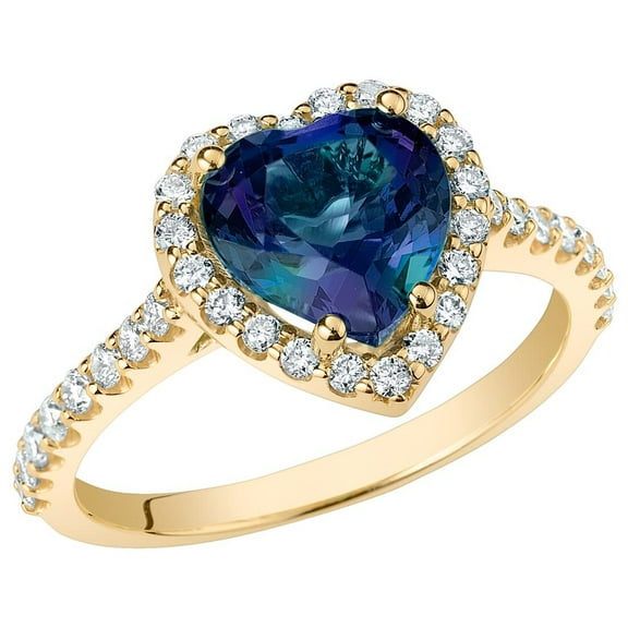 PEORA 3 Carats Created Alexandrite Lab Grown Diamond Sweetheart Ring in 14K Yellow Gold, Color-Changing Heart Shape, Size 9.5