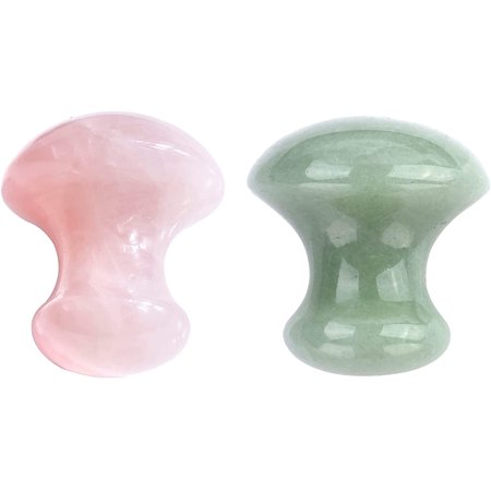 2pcs Natural Rose Quartz/Green Mushroom-Shape Gua Sha Guasha Scraping Massage Tool Sets Board for Spa Relaxing Meditation
