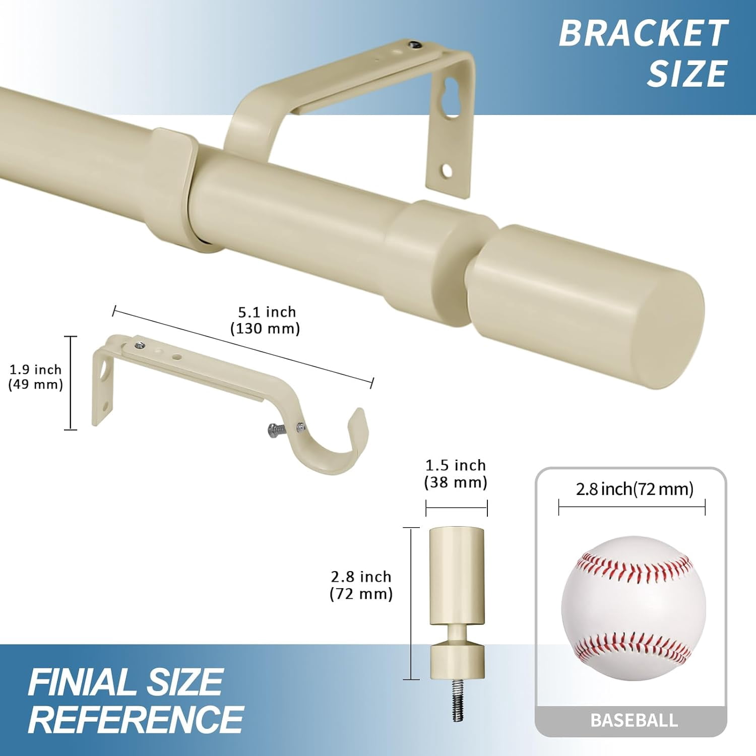 Urbanest Adjustable Single Curtain Rod Set Sullivan Finials – 1 - Inch Diameter, With French White Rod, 28–48 Inches