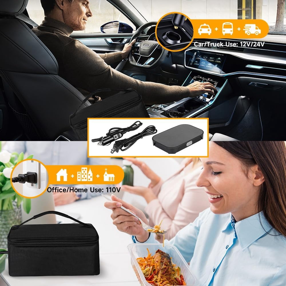 XEENSO Protable Oven Food Warmer 100W, 12V/24V/110V Electric Lunch Box for Adults, Personal Microwave for Heating and Cooking Meals