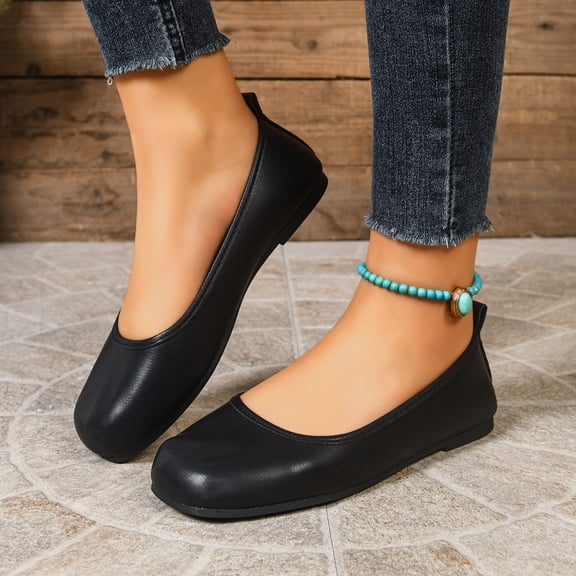 Women's Flats Shoes Dress Ballet Flats Comfortable PU Leather Slip on Shoes for Women Solid-color,Square Toe, Low-top, Non-slip Design