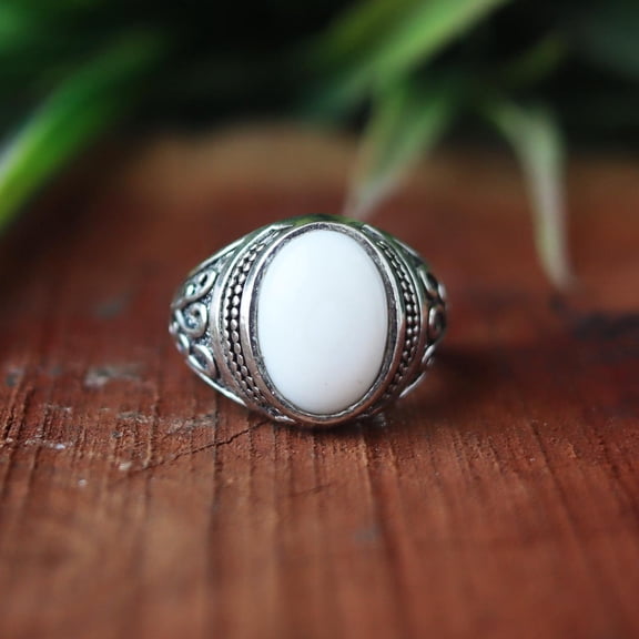 White Scolecite Ring, 925 Sterling Silver Ring, White Stone Ring, Handcrafted Ring, Designer Ring, Oval Cut Gemstone Ring, Boho Jewelry**
