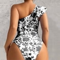 thumbnail image 4 of Lopeceal Womens One Piece Swimsuit One Shoulder Tummy Control Bathing Suit Slimming Vintage Floral Print Ruffle Swimwear, 4 of 6