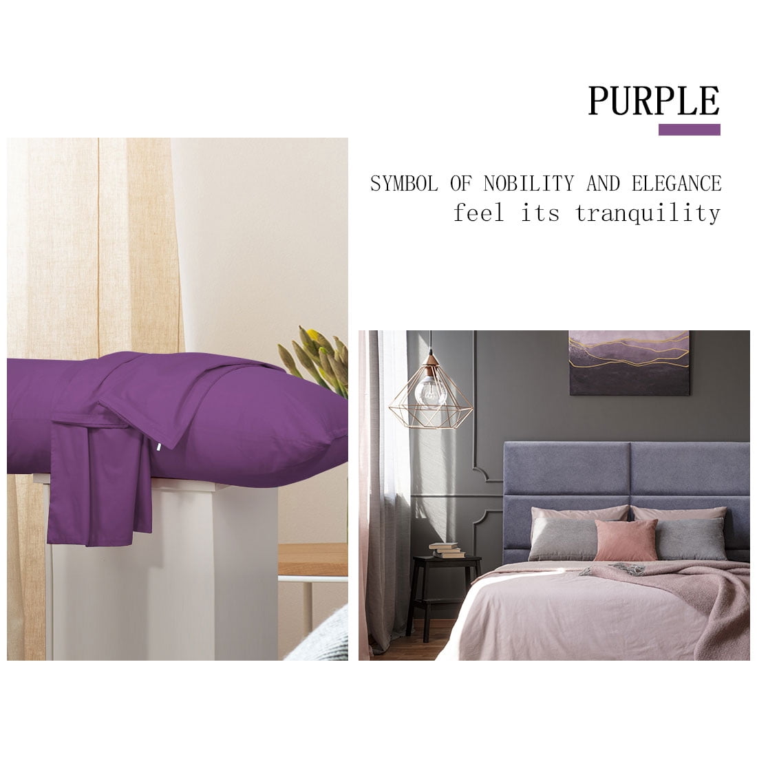 Unique Bargains Pillowcases 2 Pack 100% Cotton Body Pillow Covers Purple 20" x 60"