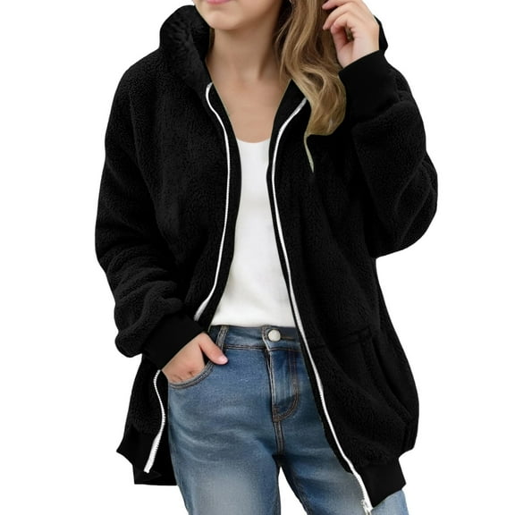 𝐏olar Fleece Jacket for Boys Girls Fall Winter Warm She𝐫pa 𝐋ining Outerwear Lightweight Hood𝐢e Teens Coats 5 14 Years