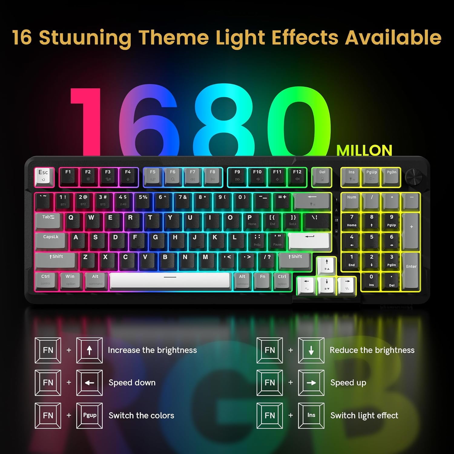 COSTOM Wireless Mechanical Keyboard, 3 Mode Gasket Mounted RGB Gaming Keyboard with Volume Knob, Pre-Lubed Linear Switches, MDA-Profile, 98 Keys Hot Swappable Creamy Keyboard for PC/Tablet/Xbox/PS4