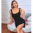 thumbnail image 6 of Women'S Summer Sleeveless Tie Waist Back Square Neck Backless Slit Hem Ruched Bodycon Mini Tank Dress Black XL, 6 of 8