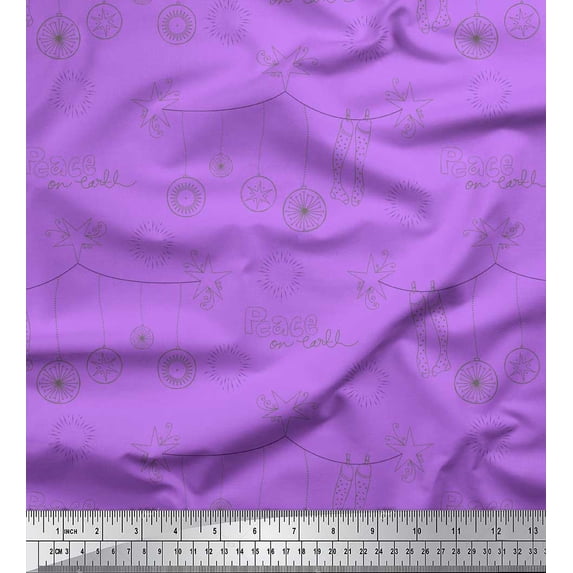 Soimoi Purple Rayon Fabric Star & Hanging Baubles Home Decor Decor Fabric Printed Yard 56 Inch Wide