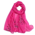 thumbnail image 3 of Floral Embroidered Chiffon Scarf, Silk-Like Lightweight Beach Wrap Shawl for Women, Summer Spring Evening Dress Cover Up, Gift Idea Hot Pink, 3 of 5