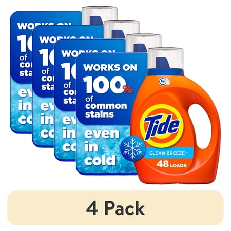 (4 pack) Tide Liquid Laundry Detergent, Clean Breeze Scent, 63 fl oz, 48 Loads