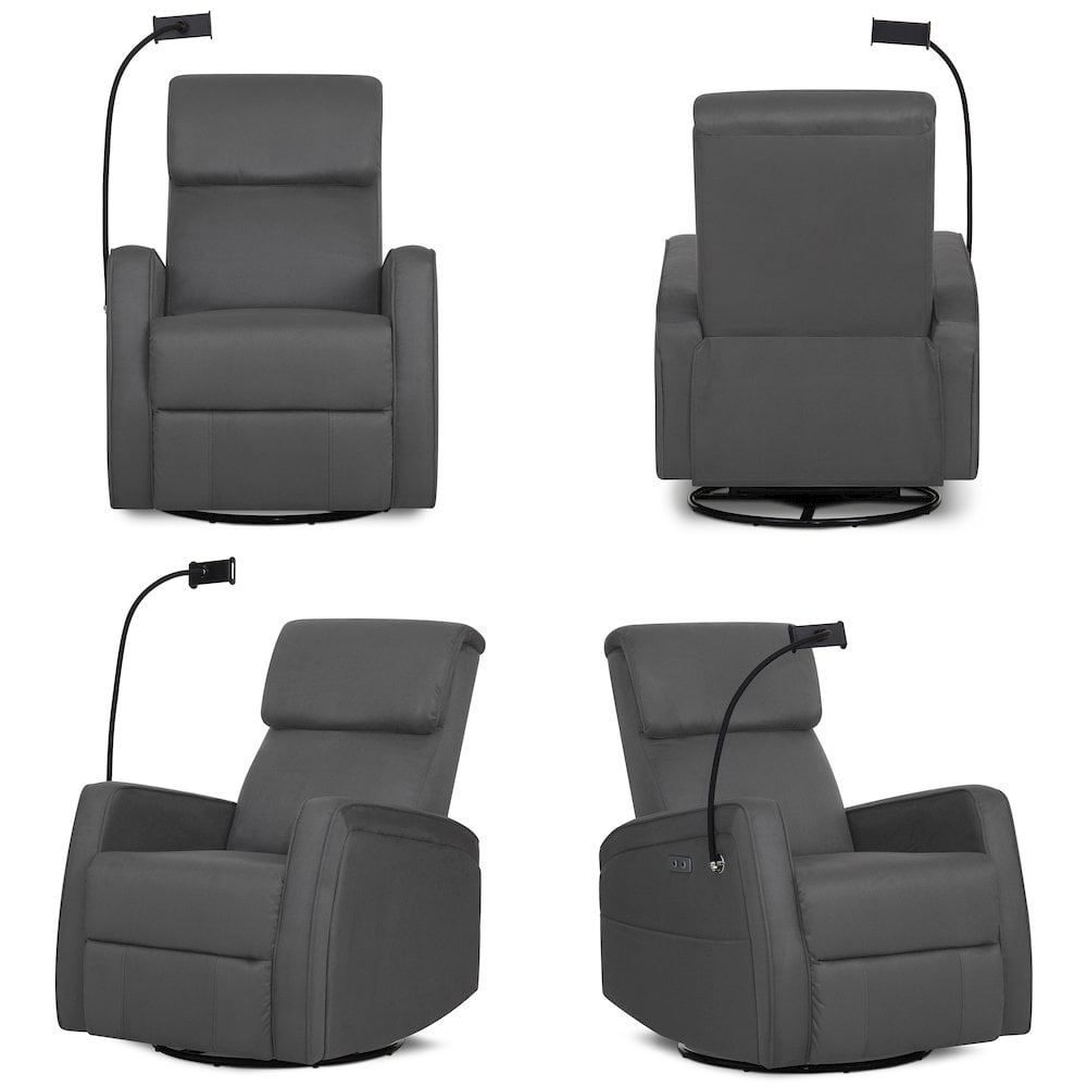 Evolur Maverick Power Recline Glider with Phone or Tablet Holder, Tempered Grey