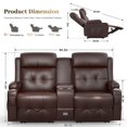 thumbnail image 3 of LOBERFVE Loveseat Recliner, 2 Seater Manual Recliner with Cup Holders, USB and Type-C Port, Faux Leather Recliner Chair with Massage Function for Living Room Furniture, Brown, 3 of 8