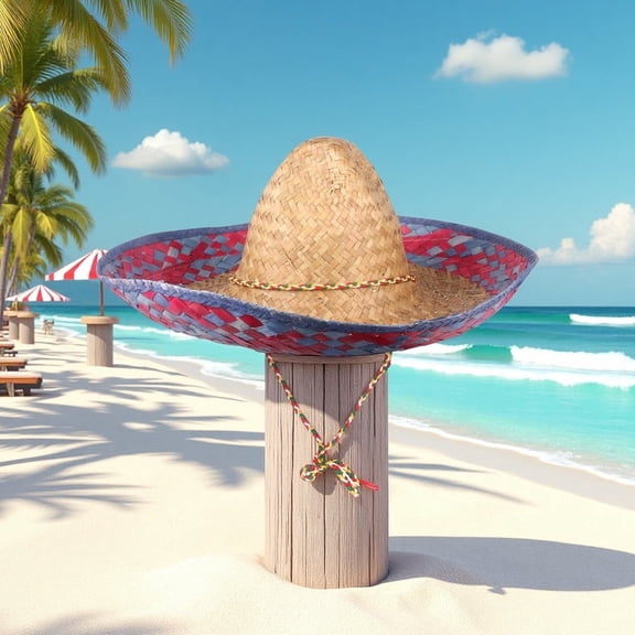 DUNCHATY Mexican Sombrero Hat 18 Inch Wide Brim Straw Sun Hat for Adults, Adjustable Chin Strap Outdoor Beach & Garden Headwear, Colorful Cinco de Mayo Spanish Fiesta Party Supplies