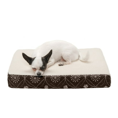UPC: 0815181023904 | FurHaven Pet Dog Bed | Deluxe Memory Foam Faux Sheepskin & Flannel Paw Decor Print Mattress Pet Bed for Dogs & Cats  Dark Espresso  Small