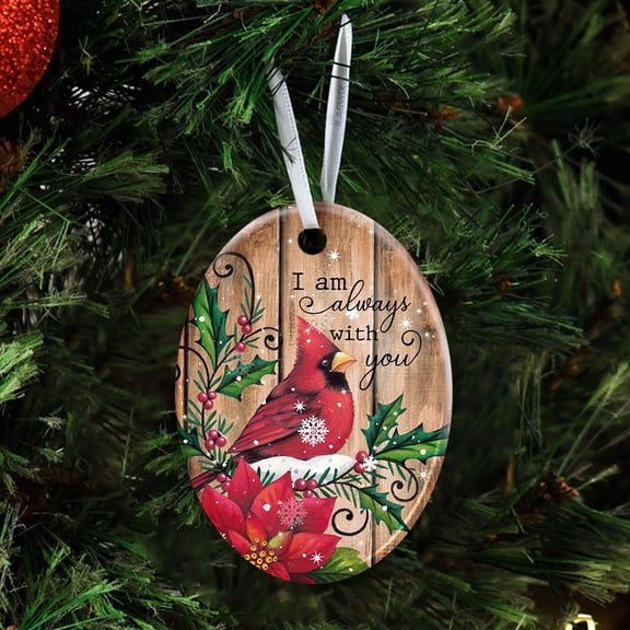 Christmas Ornaments, I Am Always With You Cardinal Snow Ceramic Ornaments, Christmas Tree Decorations - Oval, 5 Pcs