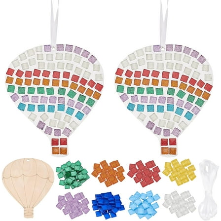 Make 2 Hot Air Balloon Glass Mosaic Kit Creativity DIY Mosaic Glass Kit Adults Include Glass Mosaic Tiles Wooden Chips Ribbon