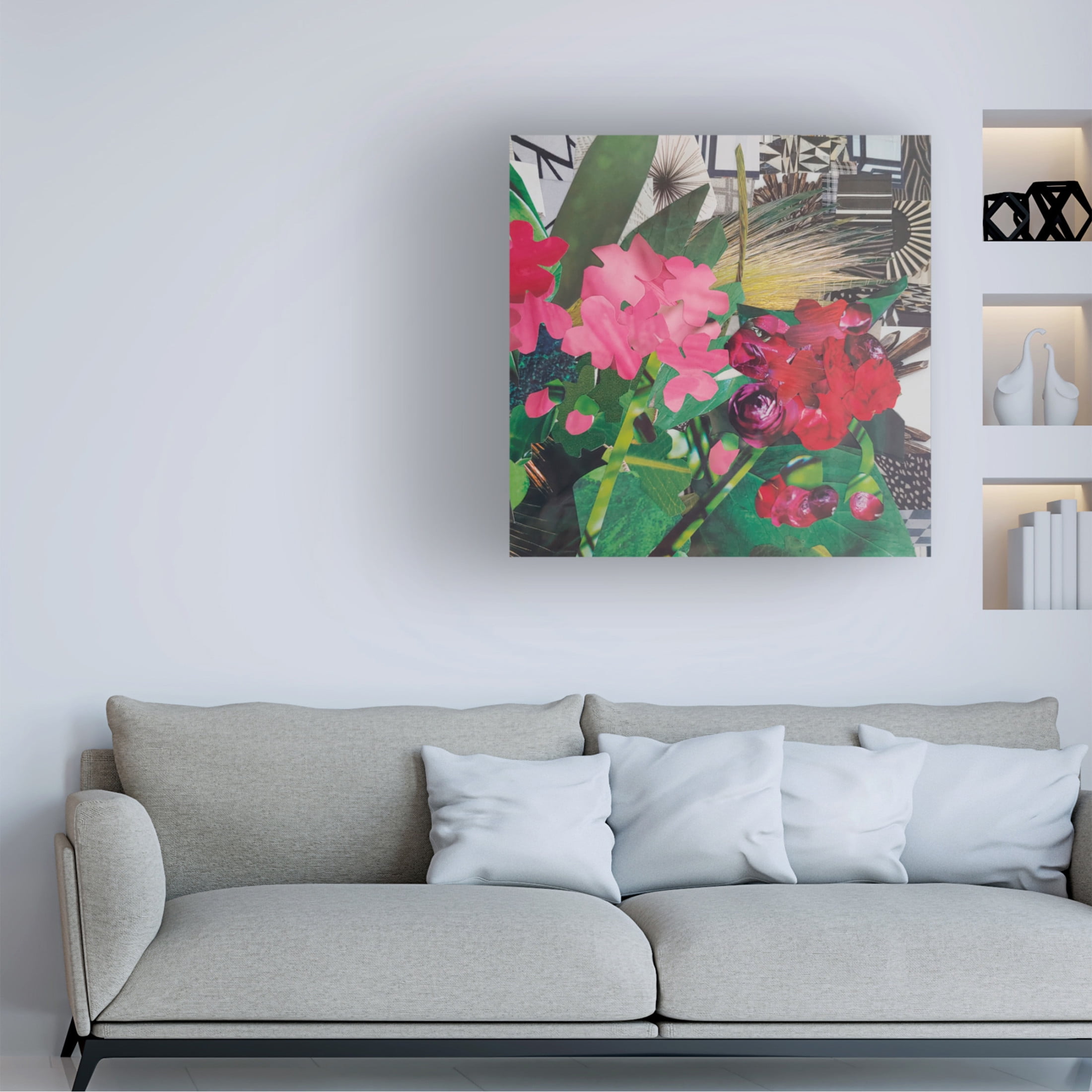 Canvas Wall Art - Coco Good 'Poolside Geraniums II' Wall Art for Living Room, Bedroom, or Office Décor by Trademark Fine Art - 14 x 14 Inches