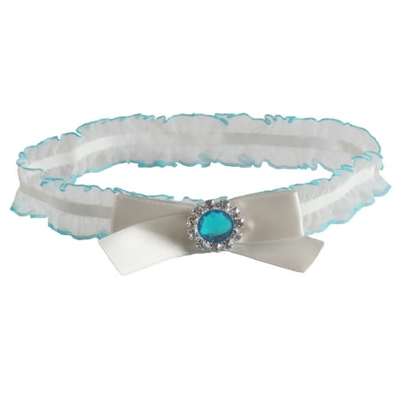 Toss Wedding Garter Set - Ivory with Blue Trim Bridal Toss Garter with Rhinestone