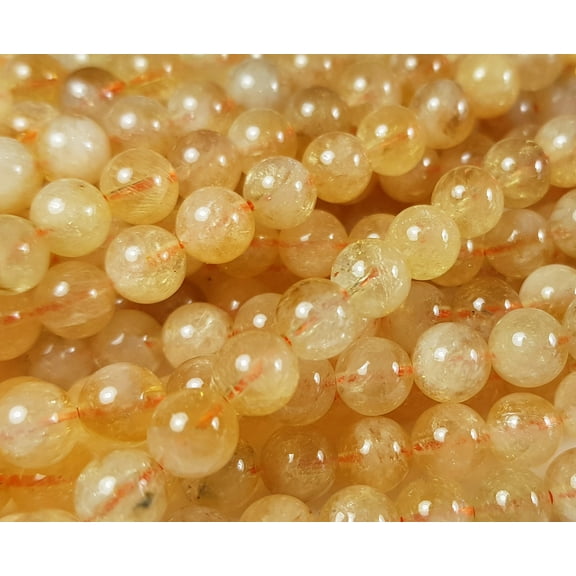 6mm Citrine Smooth Round Beads Genuine Gemstone Natural Jewelry Making