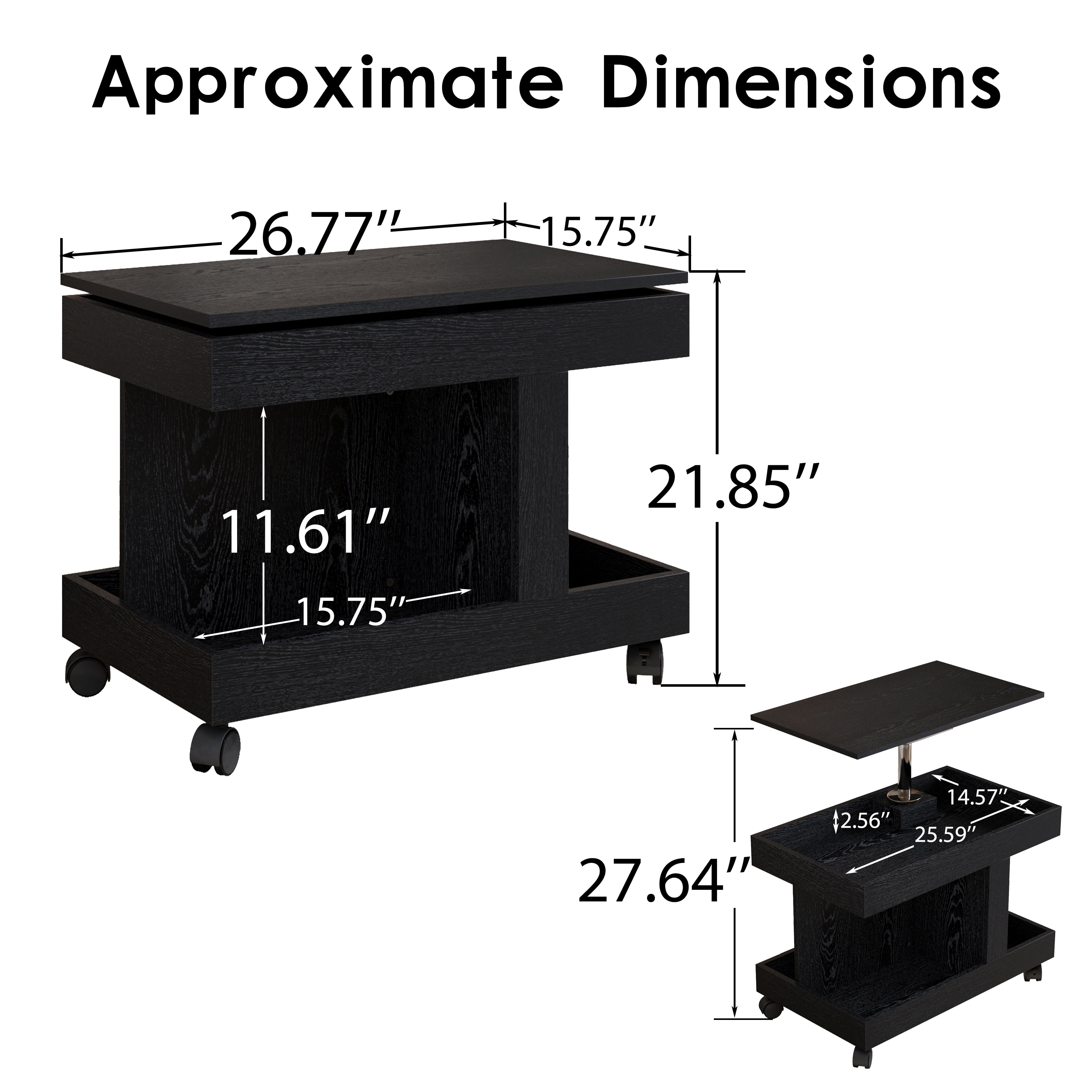 Small Coffee Table with Wheels, 360° Rotating Desktop Multi-Functional Side Table, Rolling End Table with Storage Compartment, Mobile Bedside Table for Living Room Bedroom Home Furniture, Black